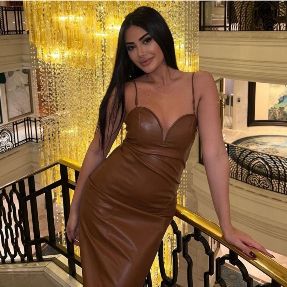$120 Zara Faux Leather Dress Midi Brown